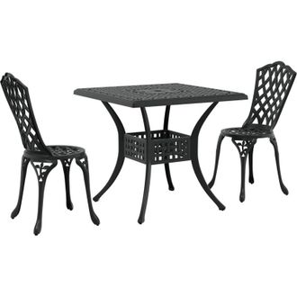 vidaXL Conjunto De Mesa De Jard&iacute;n 3 Pcs Negro Aluminio Fundido Vidaxl