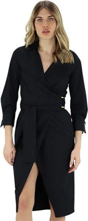 Elisabetta Franchi Stretch Katoenen Wikkeljurk - Dames - Korte kleedjes - Zwart - L - Katoen - Kleedjes