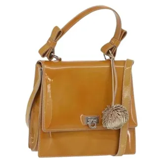 Ferragamo Pre-owned Handbags, female, Beige, Size: ONE SIZE Pre-owned Patent Leather Hand Bag