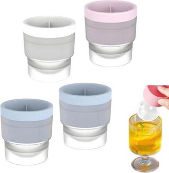 OEM Juego De 4 Moldes Redondos De 6 Cm Para Hielo Con Tapa, De Silicona Reutilizable (2 Azules, 1 Blanco, 1 Rosa), Aptos Para Whisky Y C&oacute;cteles