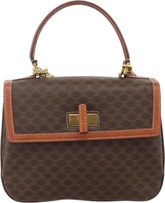 Celine Vintage Convertible Top Handle Macadam Coated Canvas Brown Pvc Handbag (Pre-Owned)