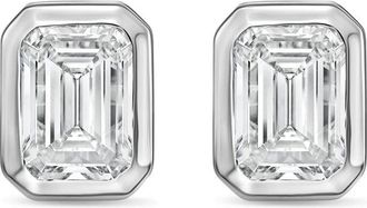 Diana M. Jewels 14Kt White Gold 10.00 cts Lab Grown Emerald Diamond Bezel Studs