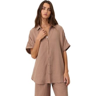 Pact Organic Cotton Coastal Double Gauze Relaxed Shirt in Driftwood Brown at Nordstrom, Size Small