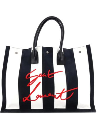 Saint Laurent Noe Shopping Striped Canvas Large tote bag - Nero