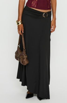 Princess Polly Nola Hardware Detail Cotton Blend Maxi Skirt in Black at Nordstrom, Size 10