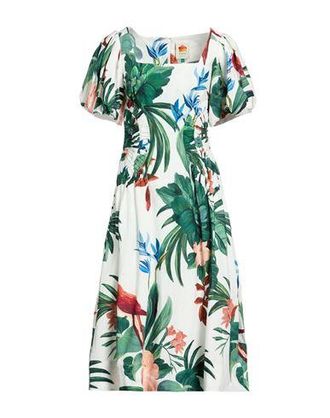 Farm Rio MIDNIGHT MACAW FIESTA OFF-WHITE SHORT SLEEVE MIDI