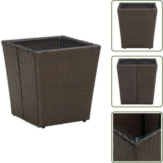 vidaXL The Living Store Tavolino Marrone 41,5x41,5x44cm in Polyrattan e Vetro Temperato - Tavolo da giardino