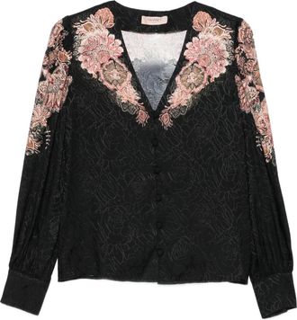 Twin-Set floral-lace shirt - women - Viscose - 44 - Black