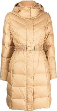 Twin-Set hooded belted puffer coat - women - Polyester/Duck Down/Polyamide/Duck Feathers - 42 - Neutrals