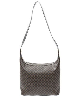Celine Brown & Black Macadam Coated Canvas Zip Shoulder Hobo Bag (Authentic Pre-Loved)