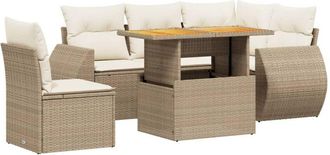 vidaXL Juego De Sof&aacute;s Jard&iacute;n Con Cojines 6 Pzas Rat&aacute;n Sint&eacute;tico Beige Vidaxl