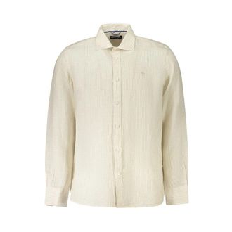 North Sails Gestreept linnen overhemd met Franse kraag - Heren - Casual Overhemden - Beige - 3XL - Linnen - Overhemden