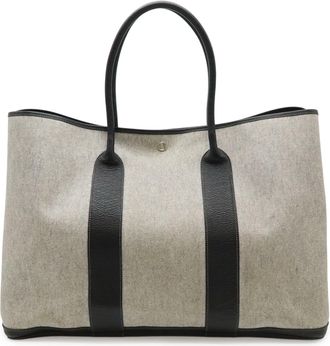 Herm&egrave;s Black Gray Toile H Leather Handbag Shoulder Bag Tote Bag (Pre-Owned)