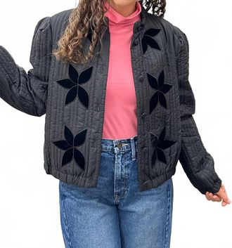Blu Pepper Velvet Flower Quilted Jacket In Black