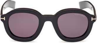 Tom Ford Raffa 46mm Round Sunglasses in Black Eco/t Logo/smoke at Nordstrom