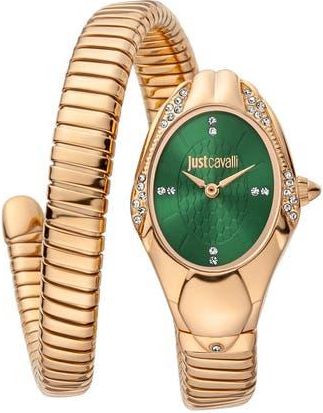 Just Cavalli Snake Bracelet Watch, 22mm x 35mm in Rose Gold/Green at Nordstrom Rack