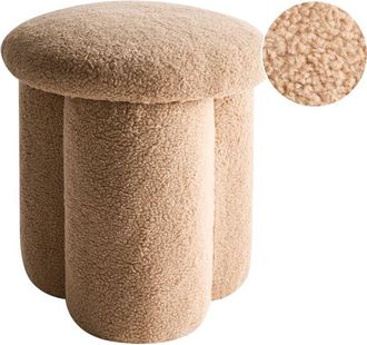 Beliani Puf moderno redondo en forma de seta reposapiés dormitorio sala de estar tejido de bouclé beige Carrington