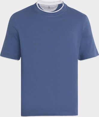 Brunello Cucinelli Mens Cotton Jersey Crewneck T-Shirt with Tipping