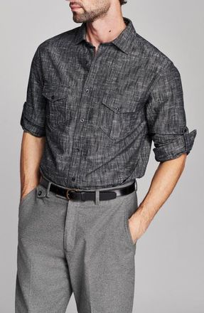 Billy Reid Scout Slub Cotton Button-Up Shirt in Asphalt at Nordstrom, Size Xx-Large