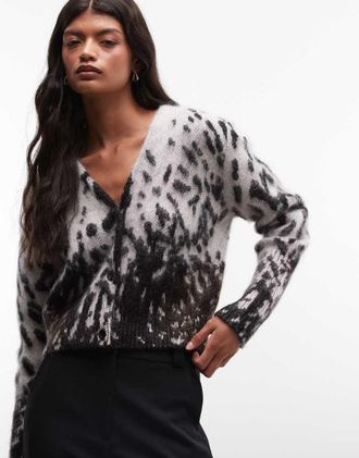 AllSaints Tabby - Cardigan in maglia nero/bianco con stampa