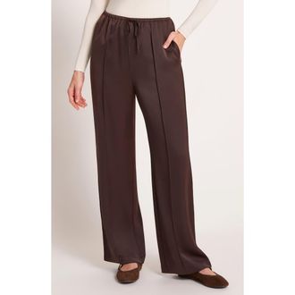 Matty M Roselle Drawstring Satin Pants in Espresso at Nordstrom, Size X-Large