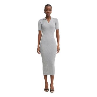 Fracomina Ribbed Knit Slim-Fit Midi Jurk - Dames - Jurken - Grijs - Maat: L Nylon
