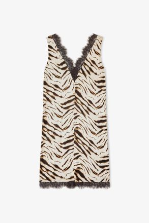 Ganni White Dress in Zebra Satin - Size 10/12 Viscose
