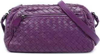 Bottega Veneta Pre-owned Woven Nappa Crossbody Bag - Dames - Vintage Schoudertas - Paars - ONE Size - Leer - Vintage