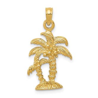 Diamond2Deal 14k Yellow Gold Polished Textured Double Palm Trees Pendant