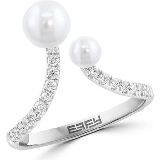 Effy Sterling Silver Diamond & Freshwater Pearl Open Band Ring in White at Nordstrom Rack, Size 7
