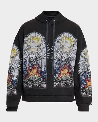Who Decides War by Ev Bravado Mens Skull Hooded Pullover in Distressed Cotton