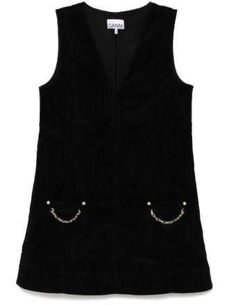 Ganni corduroy mini dress - women - Organic Cotton/Elastane - 32 - Black