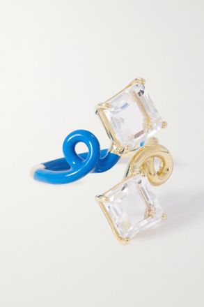 Bea Bongiasca Anello In Oro 9 Carati E Smalto Con Cristallo Di Rocca - Blu