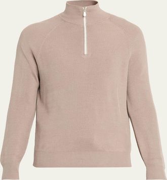 Brunello Cucinelli Mens Cotton English Rib Half-Zip Sweater