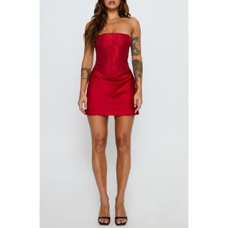 Princess Polly Jenevieve Strapless Drape Satin Minidress in Red at Nordstrom, Size 2