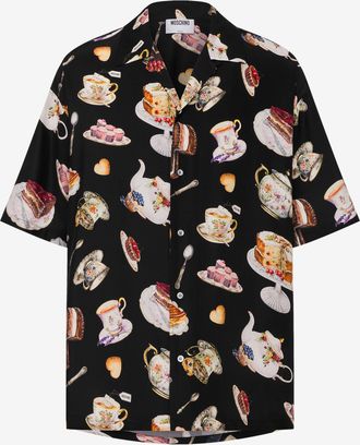 Moschino Camicia in raso di seta stampata - Nero