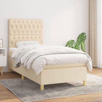 vidaXL Cama Box Spring Con Colch&oacute;n Tela Color Crema 100x200 Cm Vidaxl