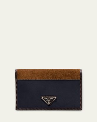 Prada Mens Nylon and Suede Bifold Card Holder