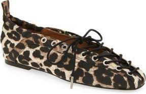 Ganni Ghillie Ballerina Flat in Leopard at Nordstrom Rack, Size 8Us / 38Eu