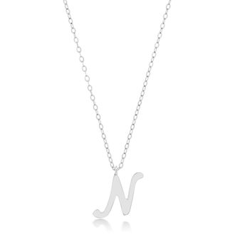 MAX + STONE 10k Solid White or Yellow Gold Dainty Script Initial with Extendable Necklace, 16+2 inches