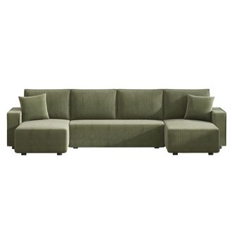 Concept Usine Sof&aacute; panor&aacute;mico cama de 6 plazas con ba&uacute;l en terciopelo a cuadros verd