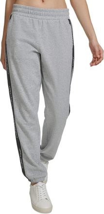 Calvin Klein Jogger Pants Womens Gray Fleece Logo Stripe Performance FTS1662
