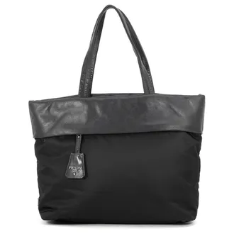 Prada Black Nylon Leather Tote Bag (Pre-Owned)