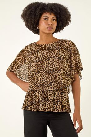 Roman Animal Print Mesh Overlay Top