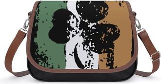 Generic Irish Clover1 Flag Crossbody Bag Womens Handbag PU Message Bags Shoulder Purse with Adjustable Strap