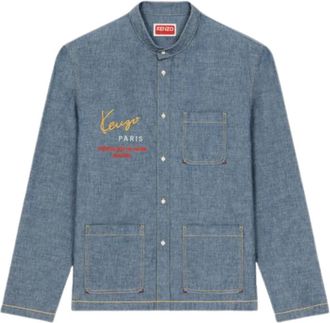 Kenzo Geborduurd denim overhemd - Heren - Spijkeroverhemden - Blauw - M - Denim - Overhemden