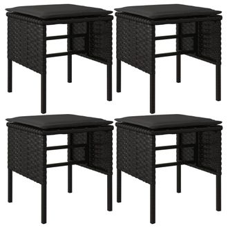 vidaXL Vidaxl - Taburetes De Jard&iacute;n 4 Uds Con Cojines Rat&aacute;n Sint&eacute;tico Negro