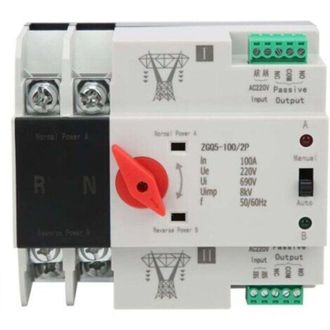 OEM Inversor De Fuente Autom&aacute;tico, Fuente De Alimentaci&oacute;n Dual De 2 V&iacute;as, Interruptor De Transferencia Autom&aacute;tico Zgq5-100/2p 220v, Montaje En Riel Din