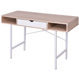 vidaXL Desk with 1 Drawer Oak and White Vidaxl