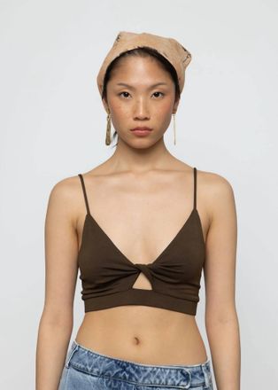 Esth&eacute; Twisted Front Cut Out Bralette In Brown